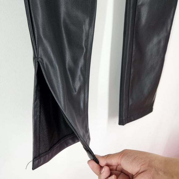 Prettylittlething Leather Pants Womens 10 Black BNWTs Side Slits - Picture 8 of 15
